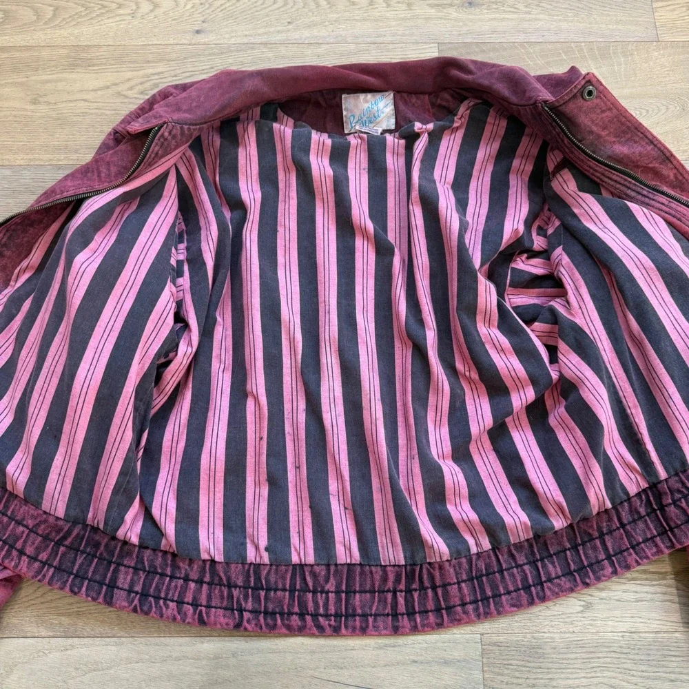 Vintage Rainbow West Acid Wash Cotton Bomber Jacket Burgundy Red XL Mens 80s 90s